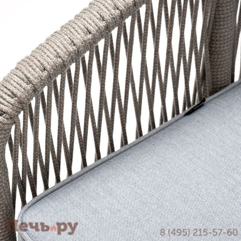 "Канны" кресло плетеное из роупа, каркас алюминий светло-серый (RAL7035) муар, роуп серый меланж круглый, ткань светло-серая фото 5