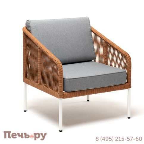 "Канны" кресло плетеное из роупа, каркас алюминий светло-серый (RAL7035) муар, роуп светло-серый круглый, ткань светло-серая фото 3