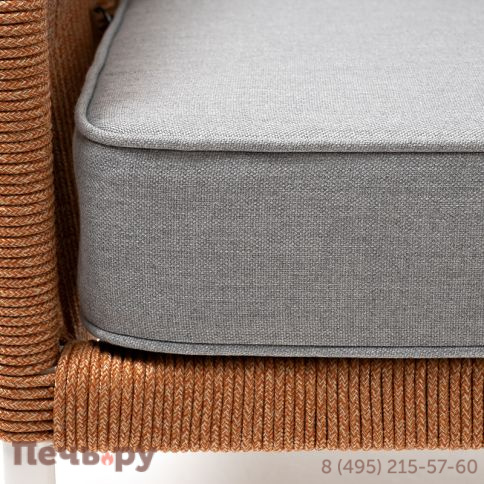 "Канны" кресло плетеное из роупа, каркас алюминий светло-серый (RAL7035) муар, роуп светло-серый круглый, ткань светло-серая фото 5