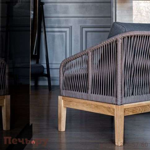 "Канны" кресло плетеное из роупа, основание дуб, роуп коричневый круглый, ткань темно-серая 027 фото 12