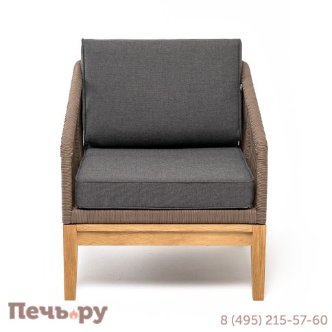 "Канны" кресло плетеное из роупа, основание дуб, роуп коричневый круглый, ткань темно-серая 027 фото 2