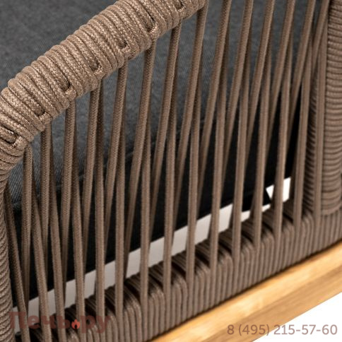 "Канны" кресло плетеное из роупа, основание дуб, роуп коричневый круглый, ткань темно-серая 027 фото 4