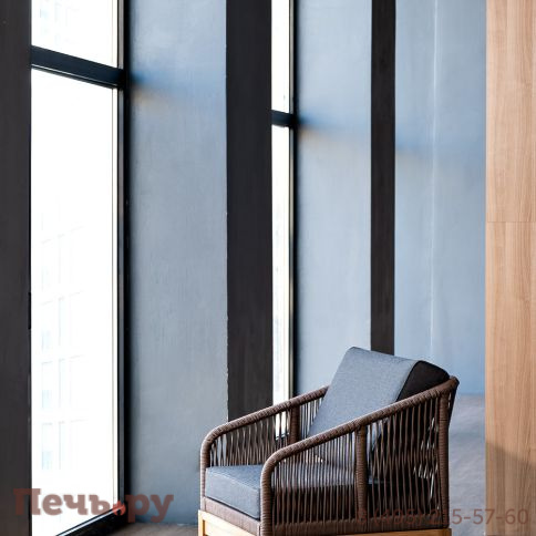 "Канны" кресло плетеное из роупа, основание дуб, роуп коричневый круглый, ткань темно-серая 027 фото 9