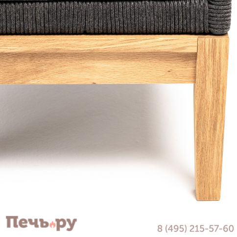 "Канны" кресло плетеное из роупа (узелки), основание дуб, роуп темно-серый круглый, ткань серая фото 4