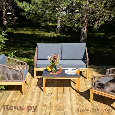 Лаунж-зона 4SiS Канны 4-местная из роупа со столиком Канны (серый гранит), основание дуб, роуп коричневый фото 2