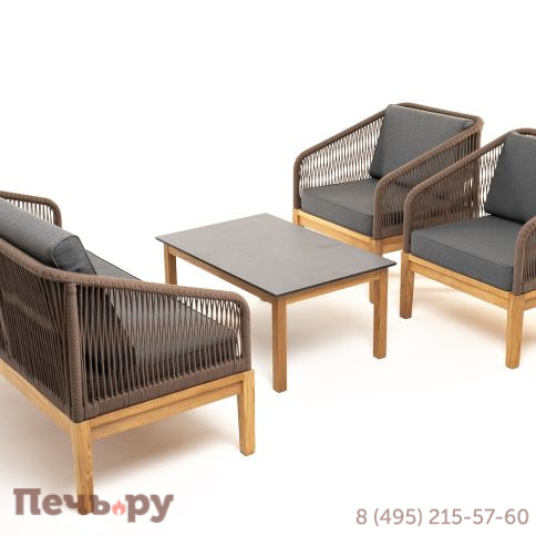 Лаунж-зона 4SiS Канны 4-местная из роупа со столиком Канны (серый гранит), основание дуб, роуп коричневый фото 25