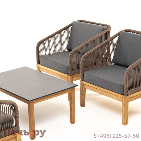 Лаунж-зона 4SiS Канны 4-местная из роупа со столиком Канны (серый гранит), основание дуб, роуп коричневый фото 27