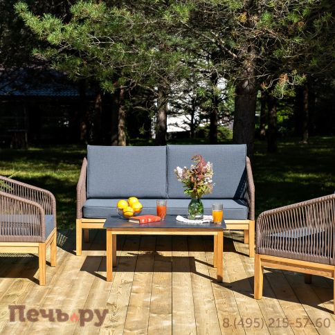 Лаунж-зона 4SiS Канны 4-местная из роупа со столиком Канны (серый гранит), основание дуб, роуп коричневый фото