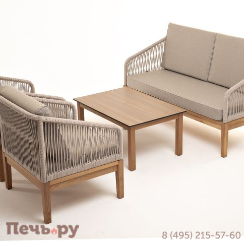 Лаунж-зона 4SiS Канны 4-местная из роупа со столиком Канны цвета дуб, основание дуб, роуп бежевый фото 19