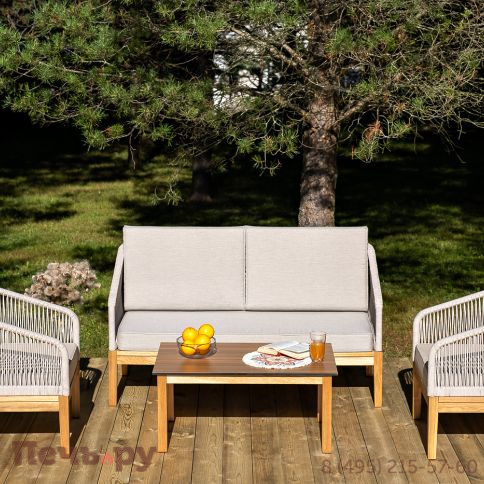 Лаунж-зона 4SiS Канны 4-местная из роупа со столиком Канны цвета дуб, основание дуб, роуп бежевый фото 2