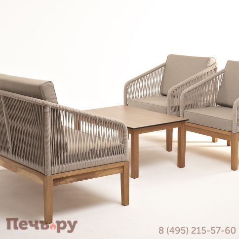 Лаунж-зона 4SiS Канны 4-местная из роупа со столиком Канны цвета дуб, основание дуб, роуп бежевый фото 20