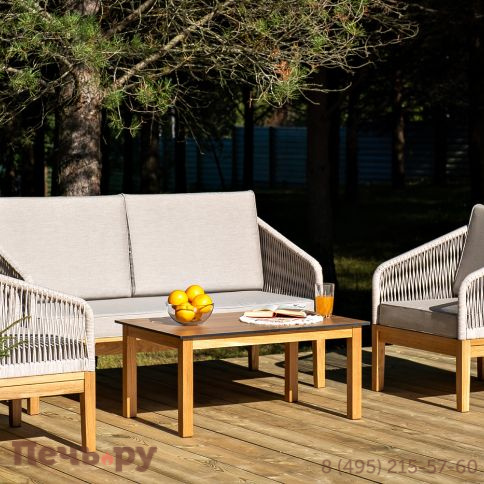 Лаунж-зона 4SiS Канны 4-местная из роупа со столиком Канны цвета дуб, основание дуб, роуп бежевый фото 3