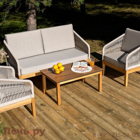 Лаунж-зона 4SiS Канны 4-местная из роупа со столиком Канны цвета дуб, основание дуб, роуп бежевый фото 4