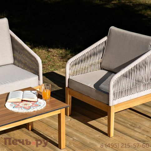 Лаунж-зона 4SiS Канны 4-местная из роупа со столиком Канны цвета дуб, основание дуб, роуп бежевый фото 9