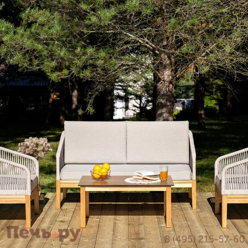 Лаунж-зона 4SiS Канны 4-местная из роупа со столиком Канны цвета дуб, основание дуб, роуп бежевый фото