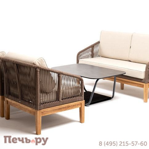 Лаунж-зона 4SiS Канны 4-местная из роупа со столом Гранада (серый гранит), основание дуб, роуп коричневый, ткань бежевая фото 4