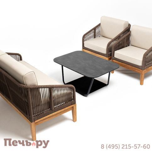 Лаунж-зона 4SiS Канны 4-местная из роупа со столом Гранада (серый гранит), основание дуб, роуп коричневый, ткань бежевая фото