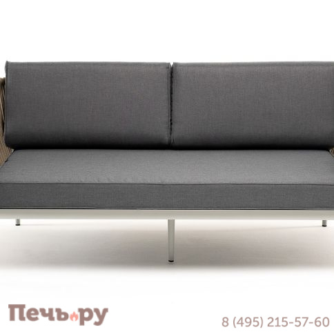 "Касабланка" диван 2-местный плетеный из роупа, каркас алюминий светло-серый (RAL7035) муар, роуп серо-коричневый 23мм, ткань серая 017 фото 2