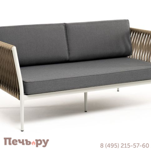 "Касабланка" диван 2-местный плетеный из роупа, каркас алюминий светло-серый (RAL7035) муар, роуп серо-коричневый 23мм, ткань серая 017 фото 3