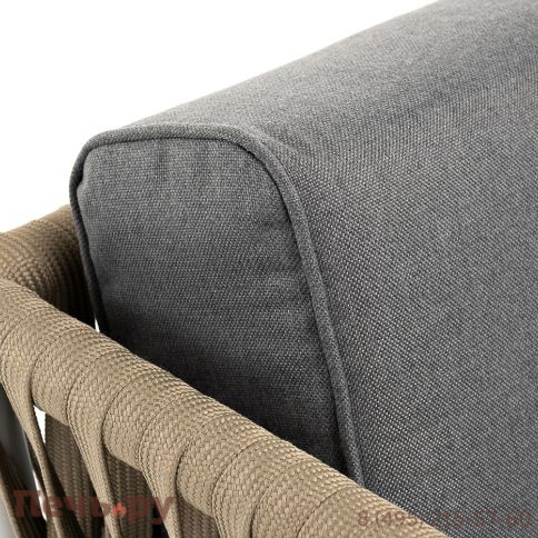 "Касабланка" диван 2-местный плетеный из роупа, каркас алюминий светло-серый (RAL7035) муар, роуп серо-коричневый 23мм, ткань серая 017 фото 6