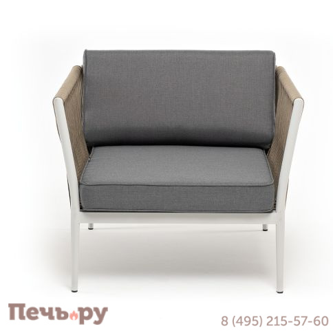 "Касабланка" кресло плетеное из роупа, каркас алюминий светло-серый (RAL7035) муар, роуп серо-коричневый 23мм, ткань серая 017 фото 2