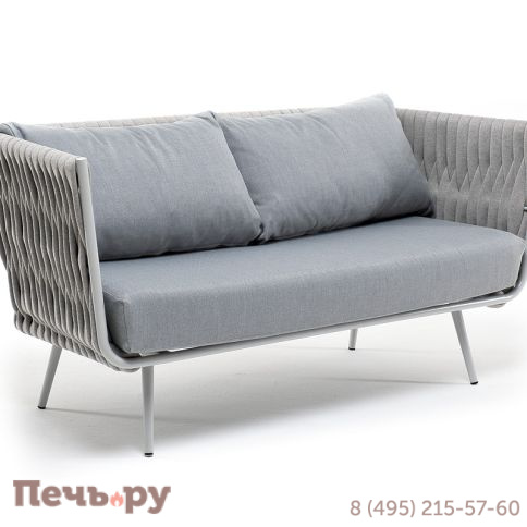 "Каталония" диван модульный плетеный из роупа, основание дуб, роуп темно-серый круглый, ткань темно-серая 027 фото 2