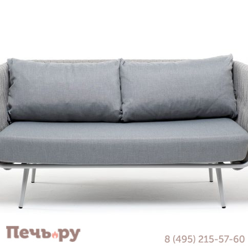 "Каталония" диван модульный плетеный из роупа, основание дуб, роуп темно-серый круглый, ткань темно-серая 027 фото 3