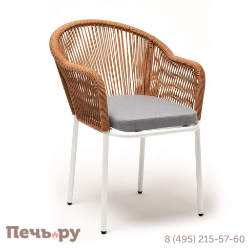 "Лион" стул плетеный из роупа, каркас из стали светло-серый (RAL7035) муар, роуп оранжевый меланж круглый, ткань светло-серая фото 3