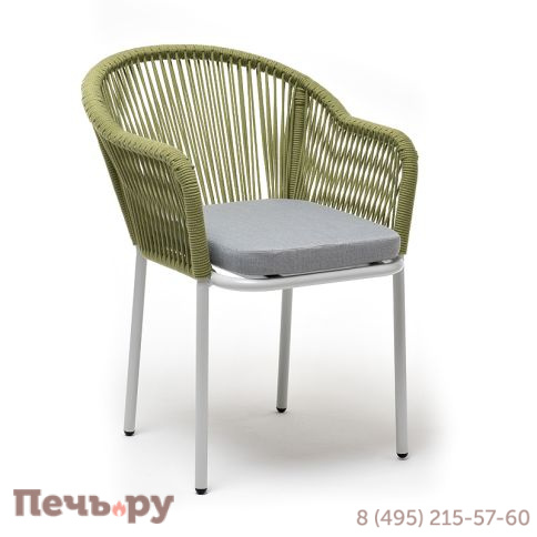 "Лион" стул плетеный из роупа, каркас из стали светло-серый (RAL7035) муар, роуп салатовый меланж круглый, ткань светло-серая фото 2