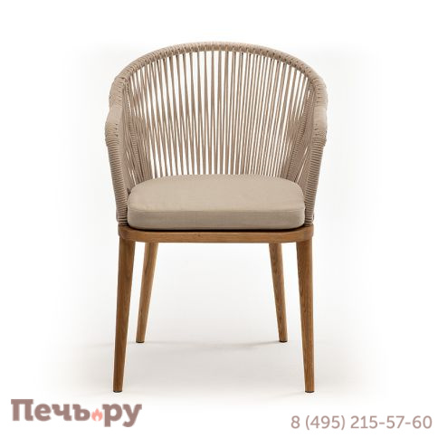 "Лион" стул плетеный из роупа, основание дуб, роуп бежевый круглый, ткань бежевая фото 2