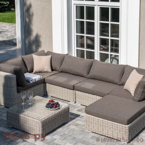 "Лунго" трансформирующаяся лаунж-зона из искусственного ротанга, цвет бежевый фото