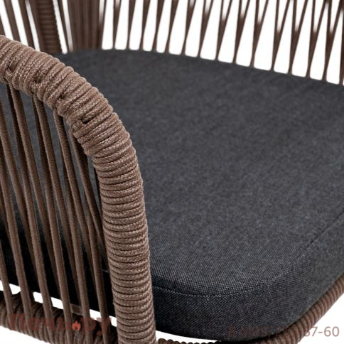 "Марсель" стул барный плетеный из роупа, каркас из стали коричневый (RAL8016) муар, роуп коричневый круглый, ткань темно-серая 027 фото 4