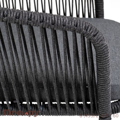 "Марсель" стул барный плетеный из роупа, каркас из стали серый (RAL7022) муар, роуп темно-серый круглый, ткань темно-серая 027 фото 4