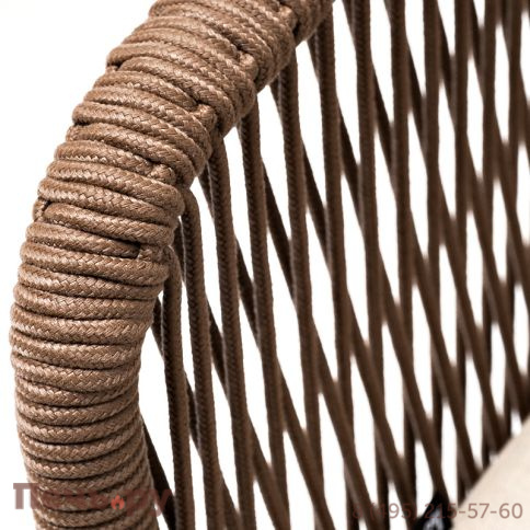 "Марсель" стул плетеный из роупа, каркас алюминий белый муар, роуп коричневый круглый, ткань бежевая 052 фото 5