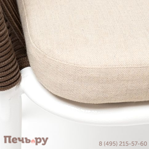 "Марсель" стул плетеный из роупа, каркас алюминий белый муар, роуп коричневый круглый, ткань бежевая 052 фото 6