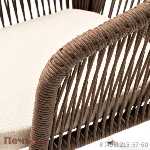 "Марсель" стул плетеный из роупа, каркас алюминий белый муар, роуп коричневый круглый, ткань бежевая 052 фото 7