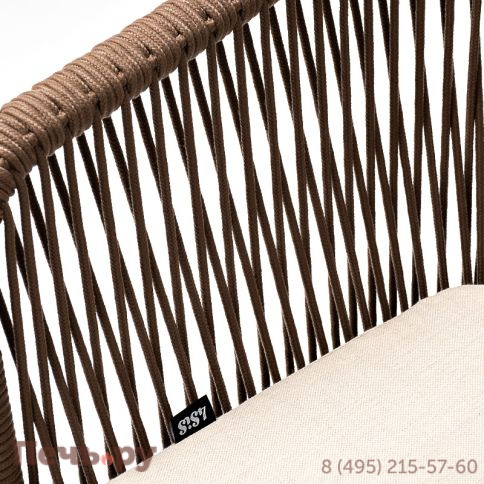 "Марсель" стул плетеный из роупа, каркас алюминий белый муар, роуп коричневый круглый, ткань бежевая 052 фото 8