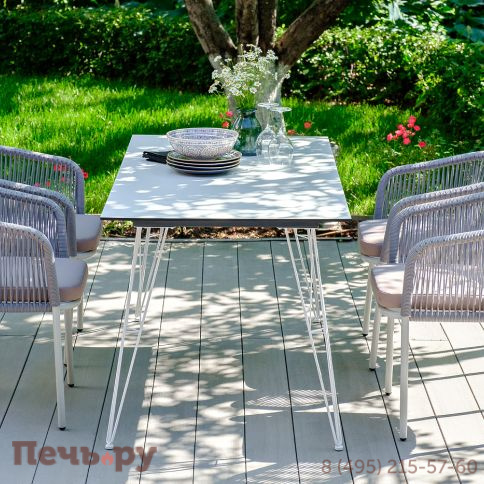 "Марсель" стул плетеный из роупа, каркас алюминий белый муар, роуп светло-серый круглый, ткань светло-серая фото 11