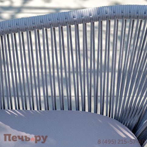 "Марсель" стул плетеный из роупа, каркас алюминий белый муар, роуп светло-серый круглый, ткань светло-серая фото 14