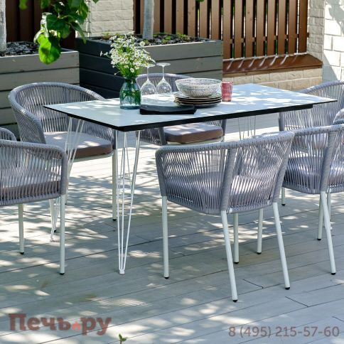 "Марсель" стул плетеный из роупа, каркас алюминий белый муар, роуп светло-серый круглый, ткань светло-серая фото 9