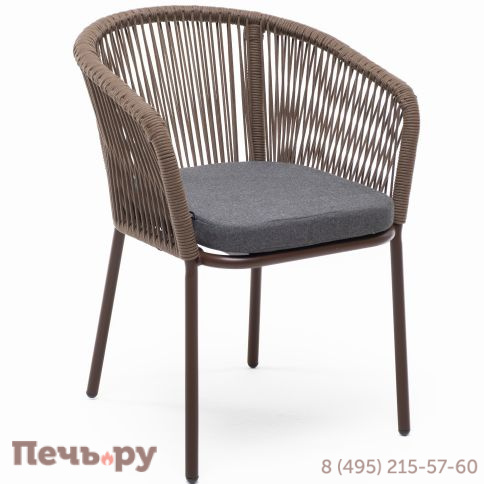 "Марсель" стул плетеный из роупа, каркас алюминий коричневый (RAL8016) муар, роуп коричневый круглый, ткань темно-серая 027 фото 3