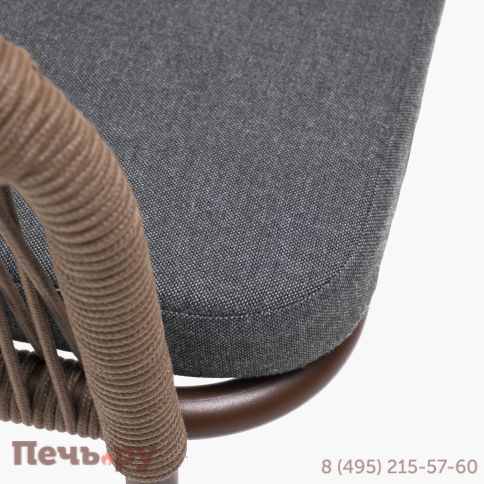 "Марсель" стул плетеный из роупа, каркас алюминий коричневый (RAL8016) муар, роуп коричневый круглый, ткань темно-серая 027 фото 6