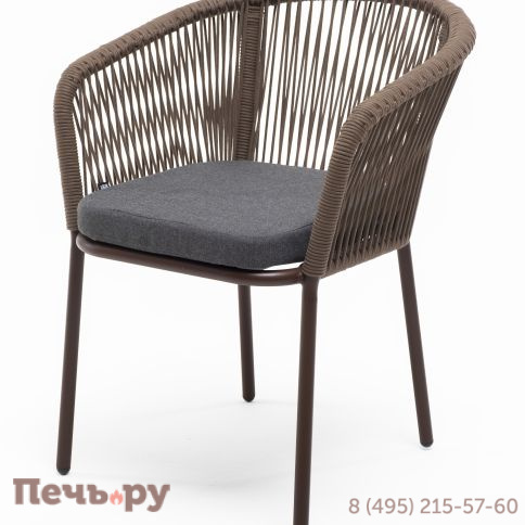 "Марсель" стул плетеный из роупа, каркас алюминий коричневый (RAL8016) муар, роуп коричневый круглый, ткань темно-серая 027 фото