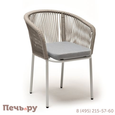 "Марсель" стул плетеный из роупа, каркас алюминий светло-серый (RAL7035) муар, роуп серый меланж круглый, ткань светло-серая фото 3