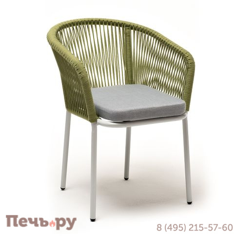 "Марсель" стул плетеный из роупа, каркас алюминий светло-серый (RAL7035) шагрень, роуп салатовый меланж круглый, ткань светло-серая	 фото 3