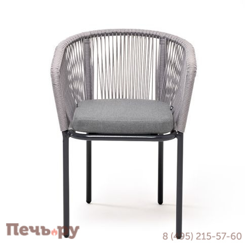 "Марсель" стул плетеный из роупа, каркас алюминий темно-серый (RAL7024) муар, роуп светло-серый круглый, ткань светло-серая фото 2