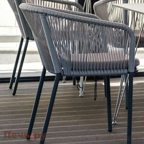 "Марсель" стул плетеный из роупа, каркас алюминий темно-серый (RAL7024) муар, роуп светло-серый круглый, ткань светло-серая фото 7