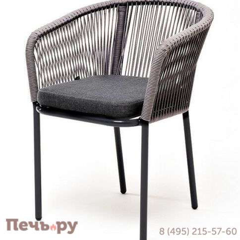 "Марсель" стул плетеный из роупа, каркас из стали серый (RAL7022) муар, роуп серый круглый, ткань серая фото