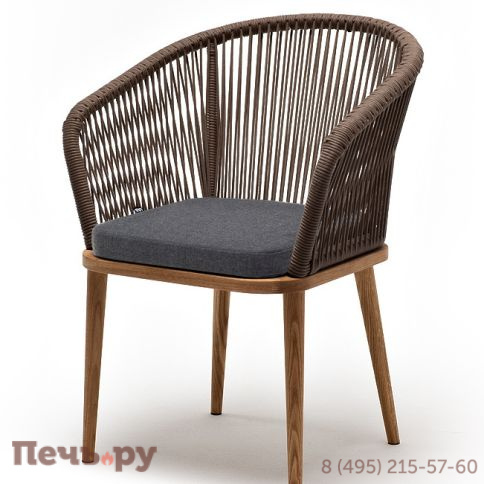 4SIS "Марсель" стул плетеный из роупа, основание дуб, роуп коричневый круглый, ткань темно-серая 027 фото