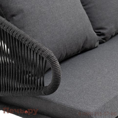 "Милан" диван 2-местный плетеный из роупа, каркас алюминий темно-серый (RAL7024) муар, роуп темно-серый круглый, ткань темно-серая 027 фото 5